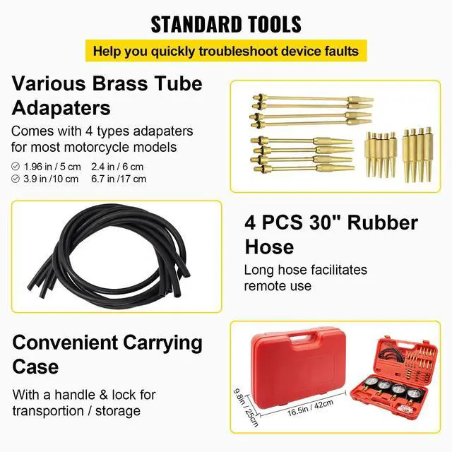 Alt view image 5 of 7 - Bestauto Fuel Vacuum Carburetor Synchronize Tool Kit Fuel Vacuum Carburetor Synchronizer carb sync Gauge Set with Rubber Hose