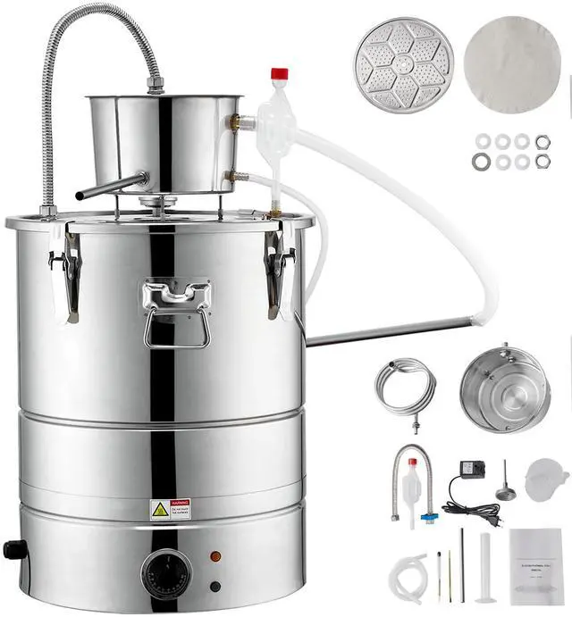 Alt view image 8 of 14 - VEVOR Alcohol Still, 15 Gal 50L Water Alcohol Distiller, Home Distillery Kit include Stainless Steel Tube & Pump & One-way Exhaust Valve & Thermometer (30-120 ) for DIY Whisky Wine Brandy, Silver