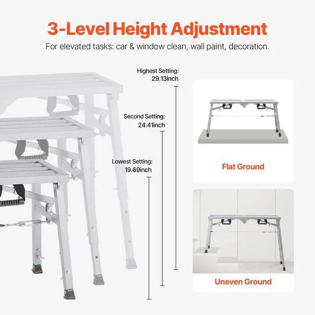 Alt view image 5 of 8 - Work Platform Adjustable Height Portable Scaffolding Platform 400 lb Load