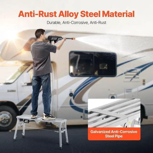 Alt view image 6 of 8 - Work Platform Adjustable Height Portable Scaffolding Platform 400 lb Load