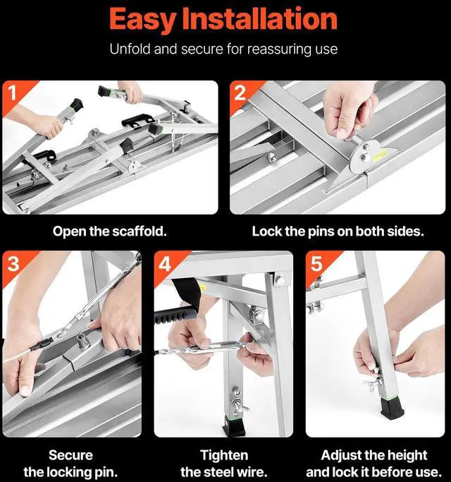 Alt view image 7 of 8 - Work Platform Adjustable Height Portable Scaffolding Platform 400 lb Load