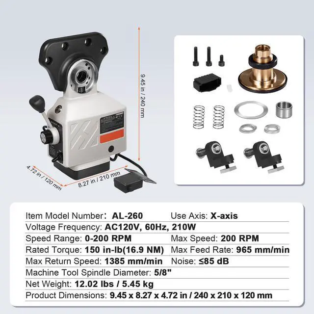 Alt view image 7 of 7 - X-Axis Power Feed for Milling Machine, 150 in-lb Torque, 0-200RPM Adjustable Rotate Speed 120V Power Table Feed Mill Feeder, for Bridgeport Some Knee Type Mills with a 5/8" End Shaft Diameter