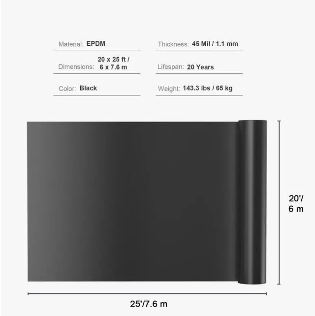 Alt view image 15 of 15 - VEVOR Pond Liner, 20 x 25 ft 45 Mil Thickness, Pliable EPDM Material Pond Skins, Easy Cutting Underlayment for Fish or Koi Ponds, Water Features, Waterfall Base, Fountains, Water Gardens, Black