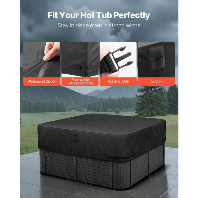 Alt view image 12 of 14 - Outdoor Hot Tub Cover 85 x 85 x 20 Inch Weatherproof and Waterproof Black