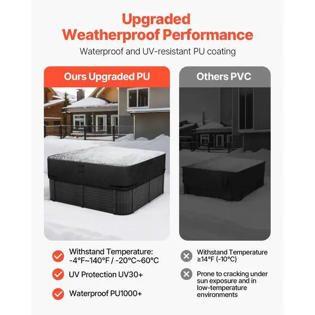 Alt view image 11 of 14 - Outdoor Hot Tub Cover 80 x 80 x 20 Inch Weatherproof and Waterproof Black