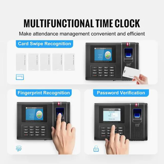 Alt view image 9 of 14 - VEVOR Time Clock, Employee Attendance Machine with Fingerprint, RFID and PIN Punching in One, Standalone Biometric Clock in Machine for Employees Small Business with 5 RFID Cards & No Monthly Fees
