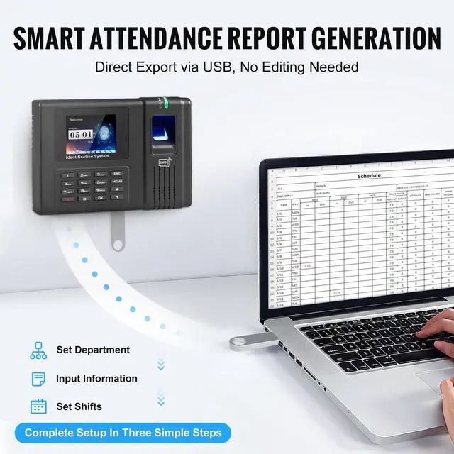 Alt view image 11 of 14 - VEVOR Time Clock, Employee Attendance Machine with Fingerprint, RFID and PIN Punching in One, Standalone Biometric Clock in Machine for Employees Small Business with 5 RFID Cards & No Monthly Fees