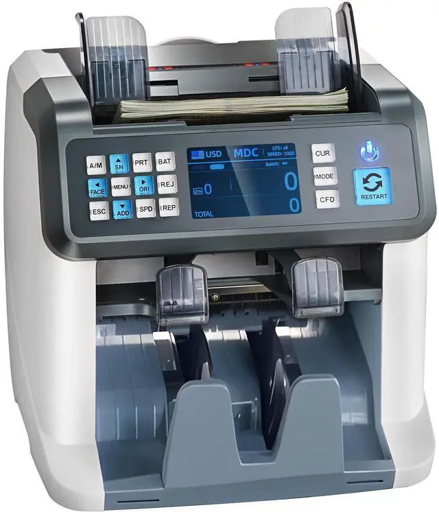 Alt view image 2 of 8 - VEVOR Money Counter Machine, Bill Counter with Mixed Denomination, 2CIS, SN, UV, IR, MG, DD Counterfeit Detection, Multi Currency, Value Counting Cash Counter and Sorter, Printer Enabled