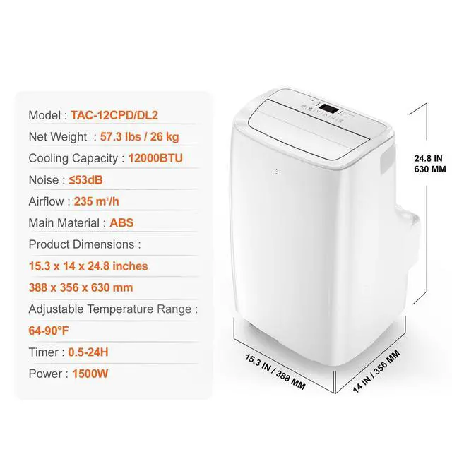 Alt view image 8 of 8 - VEVOR  Portable Air Conditioner 12k BTU 3 in 1 AC Cool Dehumidifier Fan