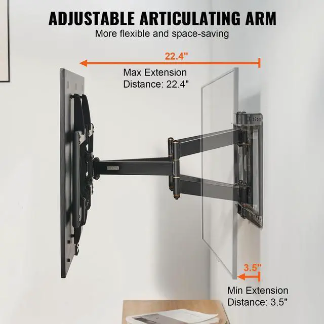 Alt view image 11 of 14 - VEVOR Full Motion TV Mount Fits for Most 37-90 inch TVs, Swivel Tilt Horizontal Adjustment TV Wall Mount Bracket with 4 Articulating Arms, Max VESA 600x400mm, Holds up to 165 lbs
