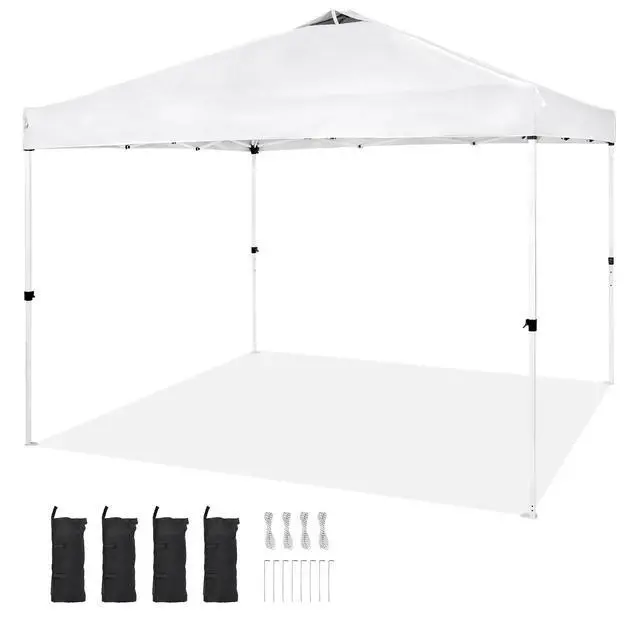 Alt view image 9 of 15 - VEVOR Pop Up Canopy Tent, 10 x 10 ft, 250 D PU Silver Coated Tarp, with Portable Roller Bag and 4 Sandbags, Waterproof and Sun Shelter Gazebo for Outdoor Party, Camping, Commercial Events, White