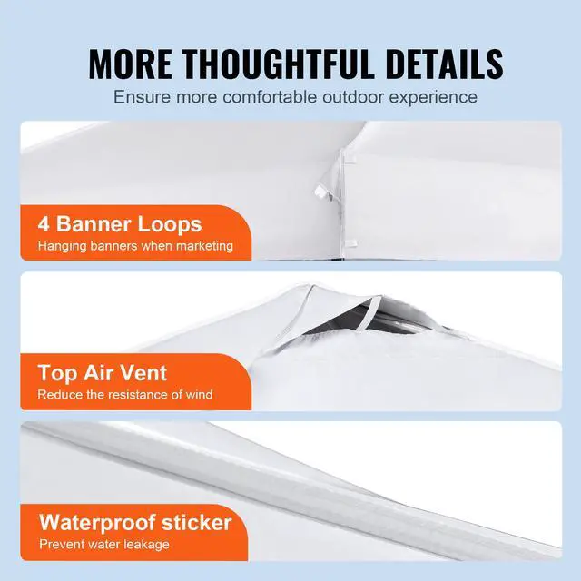 Alt view image 14 of 15 - VEVOR Pop Up Canopy Tent, 10 x 10 ft, 250 D PU Silver Coated Tarp, with Portable Roller Bag and 4 Sandbags, Waterproof and Sun Shelter Gazebo for Outdoor Party, Camping, Commercial Events, White