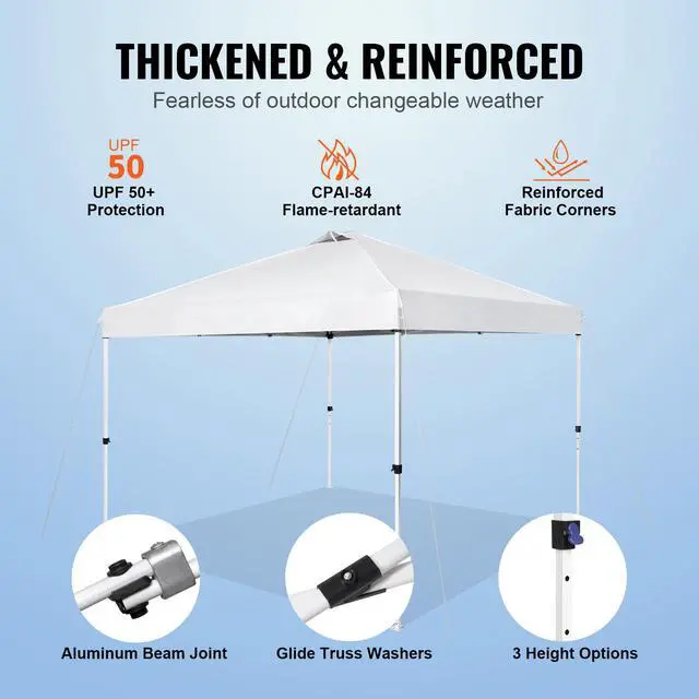 Alt view image 11 of 15 - VEVOR Pop Up Canopy Tent, 10 x 10 ft, 250 D PU Silver Coated Tarp, with Portable Roller Bag and 4 Sandbags, Waterproof and Sun Shelter Gazebo for Outdoor Party, Camping, Commercial Events, White
