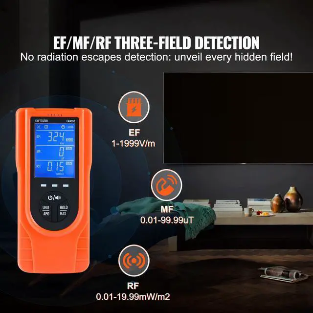 Alt view image 9 of 14 - VEVOR 3-in-1 EMF Meter, 5Hz - 3.5GHz, Handheld Rechargeable Electromagnetic Field Radiation Detector, Digital LCD EMF Tester for EF MF RF Home Inspections Outdoor Ghost Hunting Paranormal Equipment