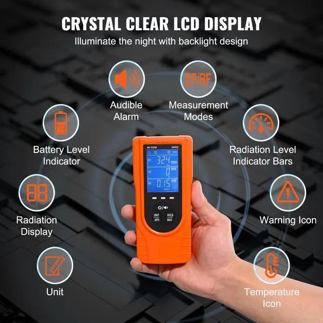 Alt view image 12 of 14 - VEVOR 3-in-1 EMF Meter, 5Hz - 3.5GHz, Handheld Rechargeable Electromagnetic Field Radiation Detector, Digital LCD EMF Tester for EF MF RF Home Inspections Outdoor Ghost Hunting Paranormal Equipment