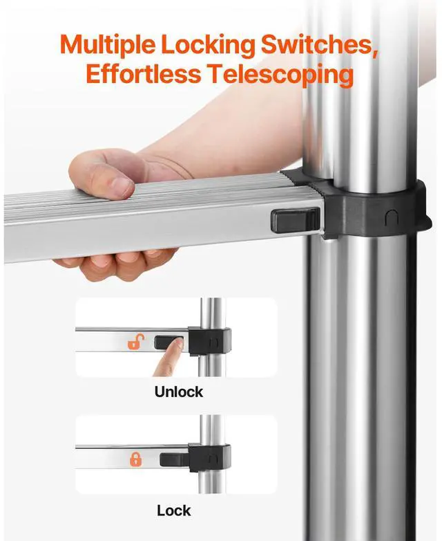 Alt view image 5 of 8 - VEVOR Telescoping Ladder A Frame, 16.5ft Stainless Steel Extension Ladder, Multi-Button Retraction Portable Collapsible RV Ladders, 330LBS Load Telescopic Ladders with Balance Bar for Home, RV, Loft
