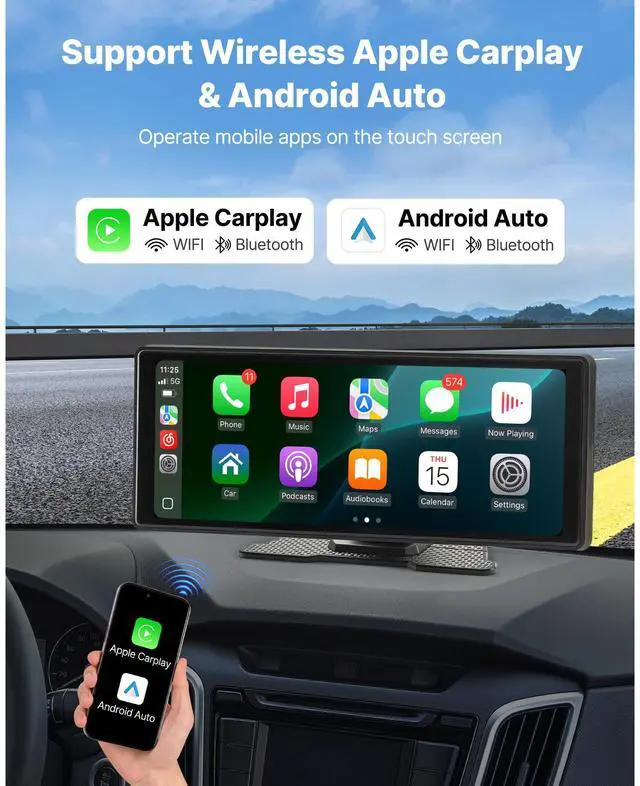 Alt view image 9 of 14 - Car Stereo Radio CarPlay Touchscreen 10 in Apple Android Auto Bluetooth