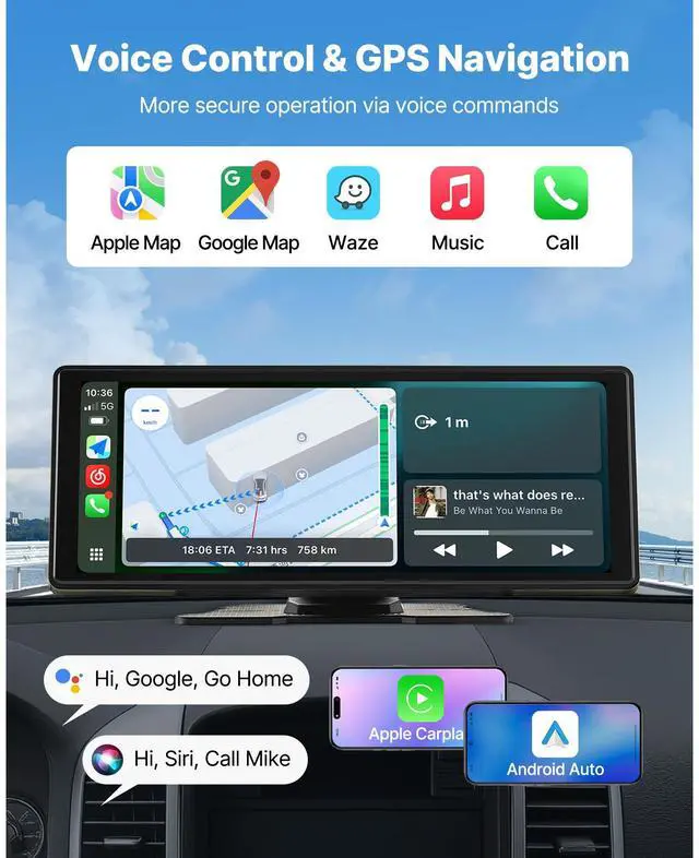 Alt view image 10 of 14 - Car Stereo Radio CarPlay Touchscreen 10 in Apple Android Auto Bluetooth