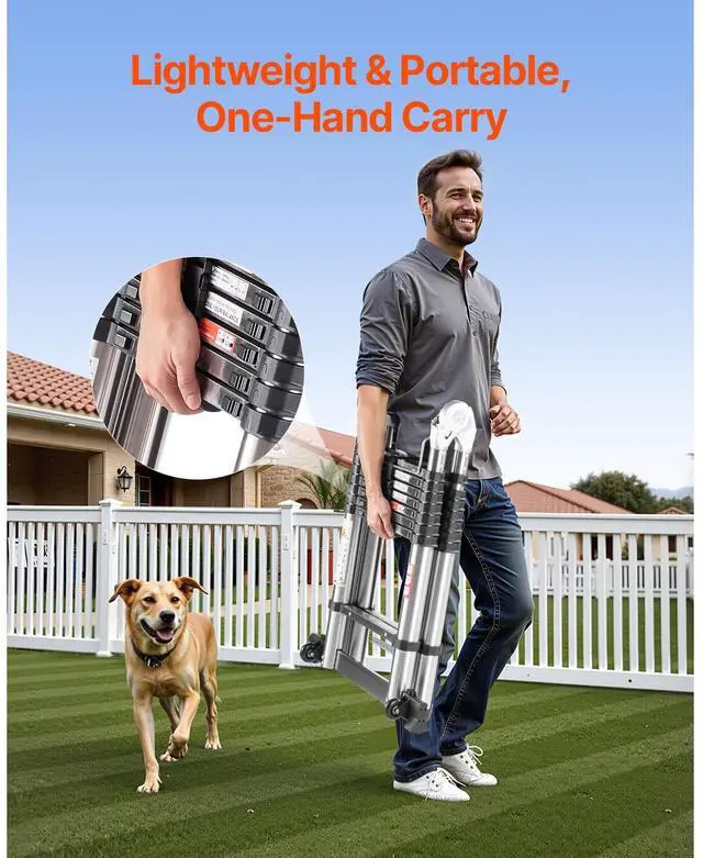 Alt view image 6 of 8 - VEVOR Telescoping Ladder A Frame, 16.5ft Stainless Steel Extension Ladder, Multi-Button Retraction Portable Collapsible RV Ladders, 330LBS Load Telescopic Ladders with Balance Bar for Home, RV, Loft