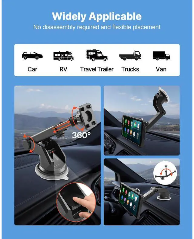 Alt view image 8 of 8 - VEVOR Wireless Car Stereo, 10-Inch HD Portable Radio Touch Screen with Apple CarPlay and Android Auto, CarPlay Screen with Front & Backup Cameras, Voice Control, Mirror Link, Bluetooth, GPS Navigation