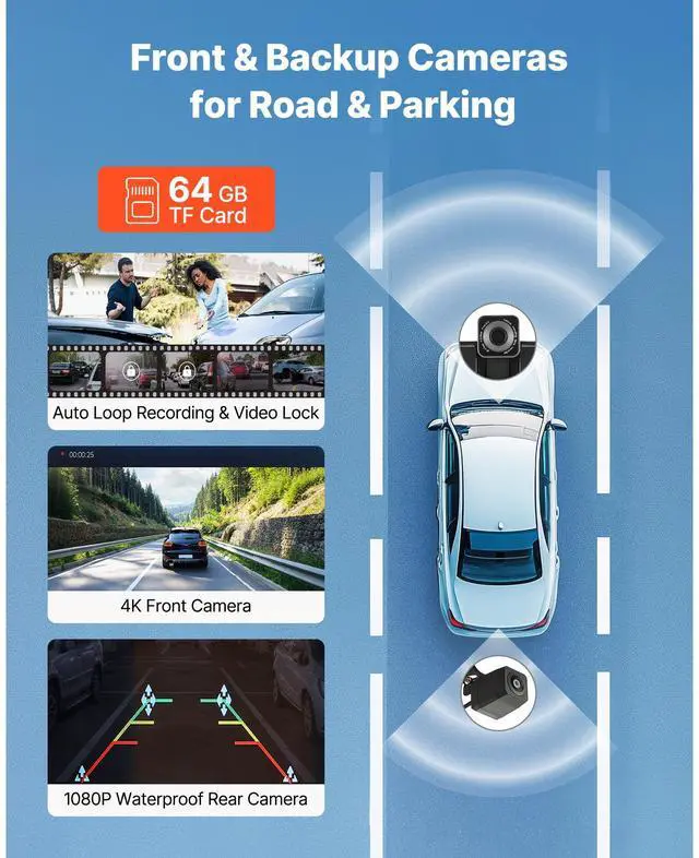 Alt view image 5 of 8 - VEVOR Wireless Car Stereo, 10-Inch HD Portable Radio Touch Screen with Apple CarPlay and Android Auto, CarPlay Screen with Front & Backup Cameras, Voice Control, Mirror Link, Bluetooth, GPS Navigation