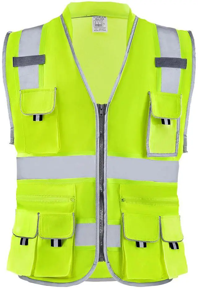 Alt view image 8 of 14 - VEVOR Safety Vest Reflective Yellow Work Vest with 10 Pockets for Men & Women