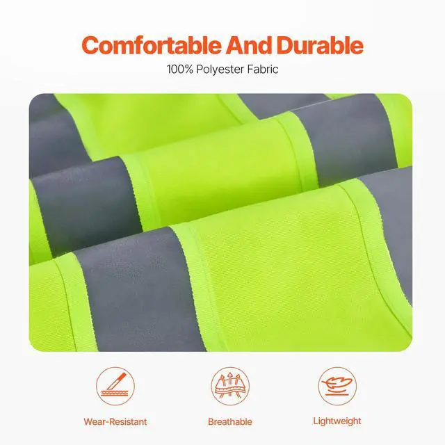 Alt view image 11 of 14 - VEVOR Safety Vest Reflective Yellow Work Vest with 10 Pockets for Men & Women