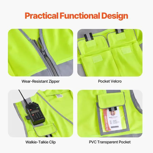 Alt view image 12 of 14 - VEVOR Safety Vest Reflective Yellow Work Vest with 10 Pockets for Men & Women