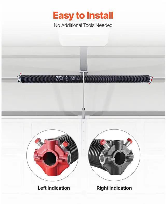 Alt view image 6 of 8 - VEVOR Garage Door Torsion Springs, Pair of 0.250 x 2 x 35 in, 16000 Cycles, Electrophoresis Black Coated for Replacement, Garage Door Springs with Non-Slip Winding Bars, Gloves and Mounting Wrench