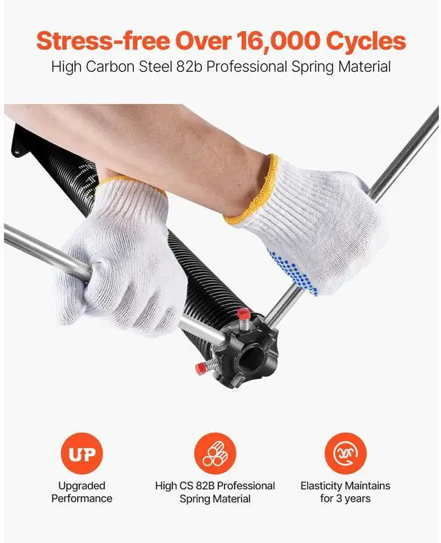 Alt view image 5 of 8 - VEVOR Garage Door Torsion Springs, Pair of 0.234 x 2 x 31 in, 16000 Cycles, Electrophoresis Black Coated for Replacement, Garage Door Springs with Non-Slip Winding Bars, Gloves and Mounting Wrench