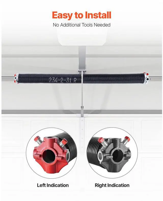 Alt view image 6 of 8 - VEVOR Garage Door Torsion Springs, Pair of 0.234 x 2 x 31 in, 16000 Cycles, Electrophoresis Black Coated for Replacement, Garage Door Springs with Non-Slip Winding Bars, Gloves and Mounting Wrench