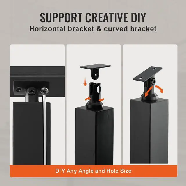 Alt view image 12 of 14 - VEVOR Cable Railing Post, 36" x 2" x 2" Steel Level Deck Railing Post Without Holes, SUS304 Stainless Steel Cable Rail Post, Stair Handrail Post with Horizontal and Curved Bracket, 1-Pack, Black