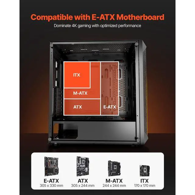 Alt view image 9 of 14 - PC Case Full-Tower Gaming Computer Case with 3 PWM Fans for E-ATX Motherboard