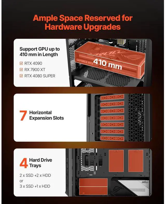 Alt view image 12 of 14 - PC Case Full-Tower Gaming Computer Case with 3 PWM Fans for E-ATX Motherboard