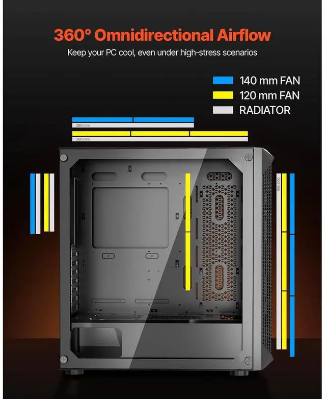 Alt view image 10 of 14 - PC Case Full-Tower Gaming Computer Case with 3 PWM Fans for E-ATX Motherboard