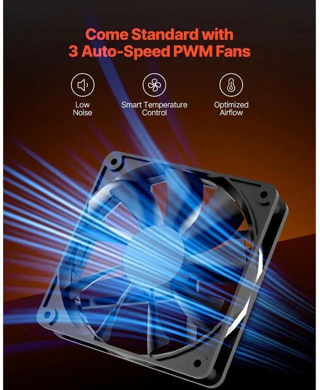 Alt view image 11 of 14 - PC Case Full-Tower Gaming Computer Case with 3 PWM Fans for E-ATX Motherboard