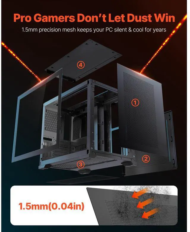 Alt view image 13 of 14 - Mid-Tower PC Case Dual Chamber Gaming Computer Case for ATX Motherboard No Fan