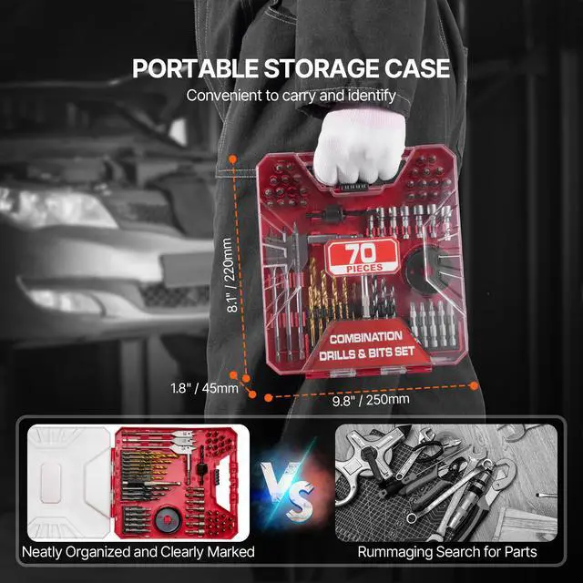 Alt view image 6 of 8 - VEVOR Drill Bit Set, 70 Pieces Drill and Driver Bit Set, Screwdriver Bit Set Suitable for Wood Metal Cement Drilling and Screw Driving, Drill Bit Sets Combo Kit Assorted in Organized Carrying Case