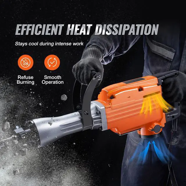 Alt view image 12 of 15 - VEVOR Demolition Jack Hammer Concrete Breaker 2200W Electric Hammer 4 Chisel Bits