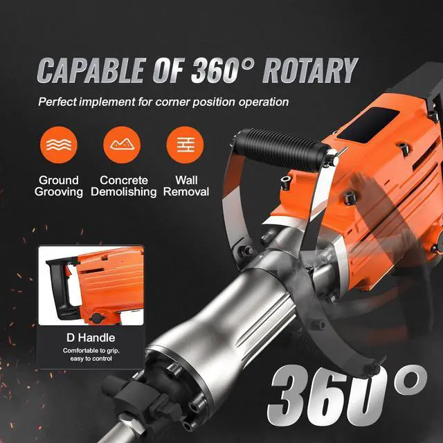 Alt view image 14 of 15 - VEVOR Demolition Jack Hammer Concrete Breaker 2200W Electric Hammer 4 Chisel Bits