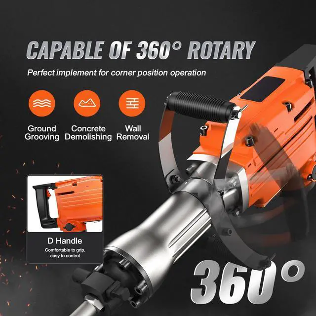 Alt view image 14 of 15 - VEVOR Demolition Jack Hammer Concrete Breaker 2200W Electric Hammer 6 Chisel Bits