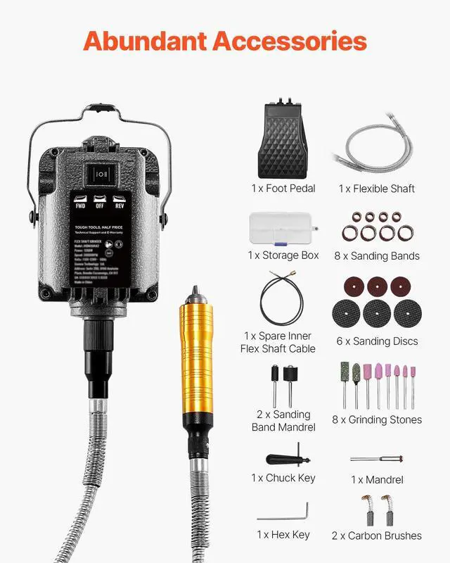 Alt view image 5 of 8 - VEVOR Flex Shaft Grinder, 1200W 30,000RPM Electric Flex Shaft Rotary Tool Carver, Multi-functional Hanging Grinding Machine with 31PCS Accessories & Foot Pedal for Carving Buffing Drilling Polishing