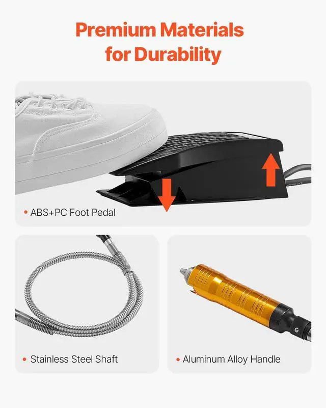 Alt view image 6 of 8 - VEVOR Flex Shaft Grinder, 1200W 30,000RPM Electric Flex Shaft Rotary Tool Carver, Multi-functional Hanging Grinding Machine with 31PCS Accessories & Foot Pedal for Carving Buffing Drilling Polishing