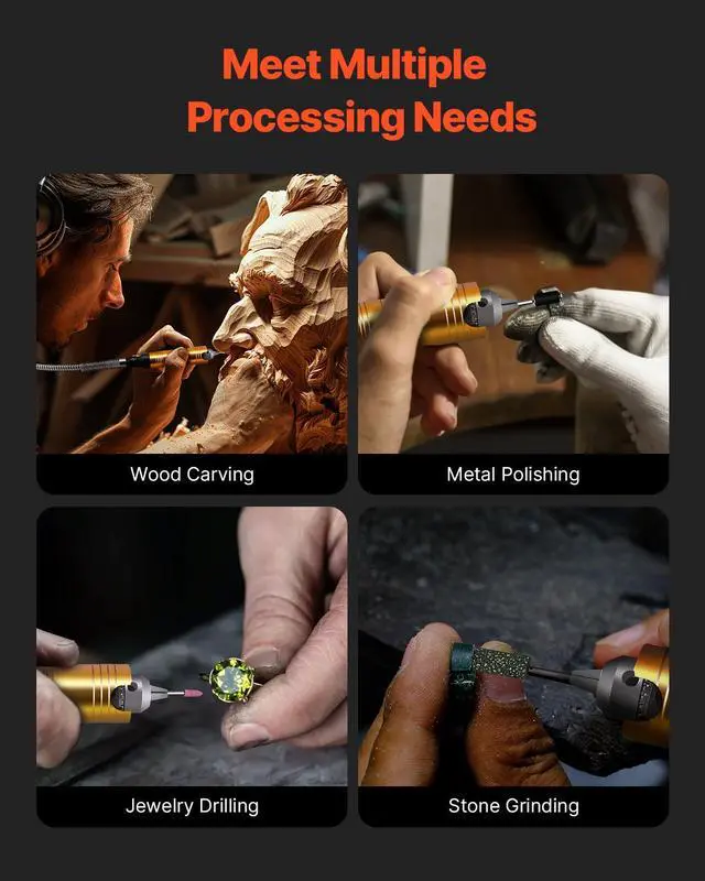 Alt view image 7 of 8 - VEVOR Flex Shaft Grinder, 1200W 30,000RPM Electric Flex Shaft Rotary Tool Carver, Multi-functional Hanging Grinding Machine with 31PCS Accessories & Foot Pedal for Carving Buffing Drilling Polishing