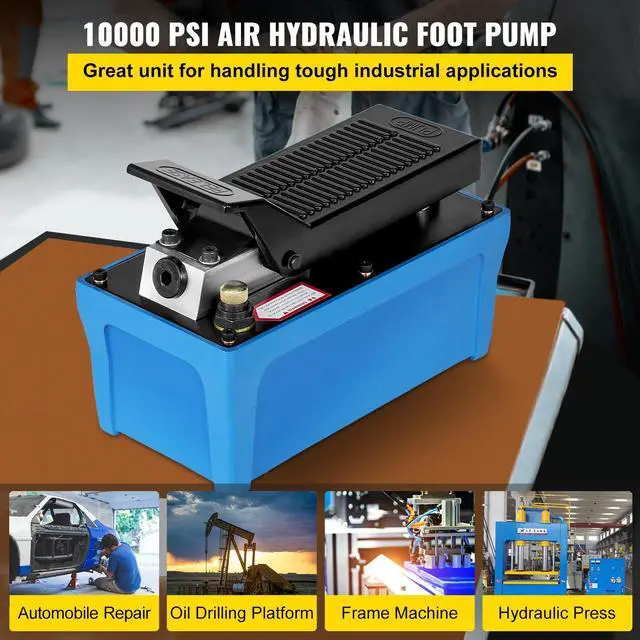 Alt view image 2 of 7 - Air Hydraulic Pump 10000 PSI Air Over Hydraulic Pump 1/2 Gal Reservoir Air Treadle Foot Actuated Hydraulic Pump 3/8" NPT with 6.56 ft Hose 2 Connector Single Acting for Car Repair (Blue)