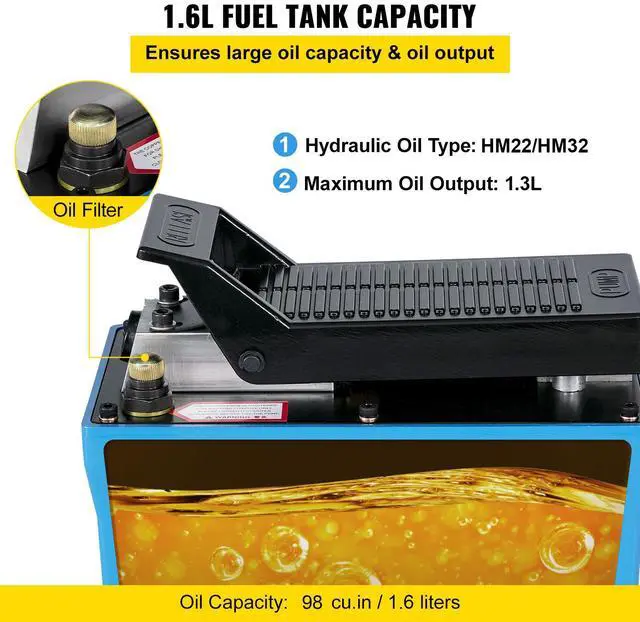 Alt view image 5 of 7 - Air Hydraulic Pump 10000 PSI Air Over Hydraulic Pump 1/2 Gal Reservoir Air Treadle Foot Actuated Hydraulic Pump 3/8" NPT with 6.56 ft Hose 2 Connector Single Acting for Car Repair (Blue)