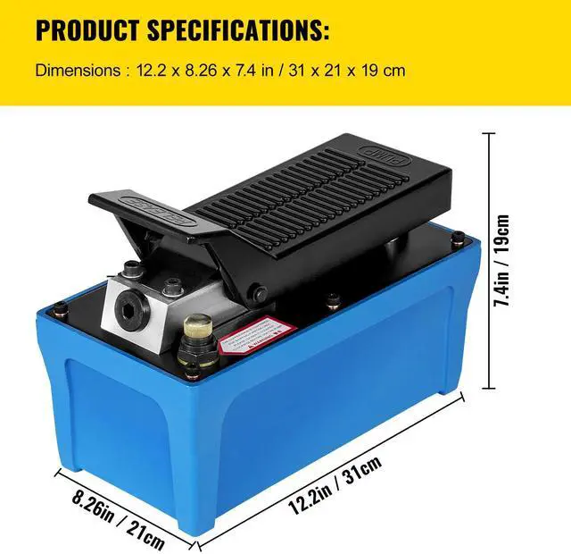 Alt view image 7 of 7 - Air Hydraulic Pump 10000 PSI Air Over Hydraulic Pump 1/2 Gal Reservoir Air Treadle Foot Actuated Hydraulic Pump 3/8" NPT with 6.56 ft Hose 2 Connector Single Acting for Car Repair (Blue)
