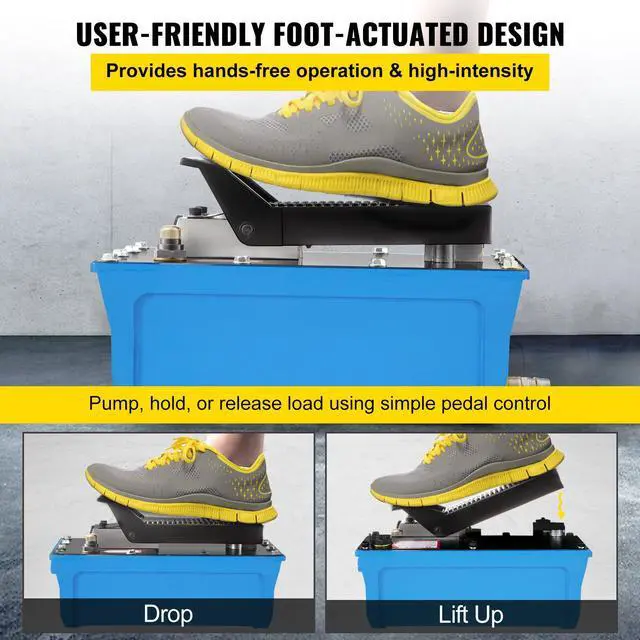 Alt view image 4 of 7 - Air Hydraulic Pump 10000 PSI Air Over Hydraulic Pump 1/2 Gal Reservoir Air Treadle Foot Actuated Hydraulic Pump 3/8" NPT with 6.56 ft Hose 2 Connector Single Acting for Car Repair (Blue)