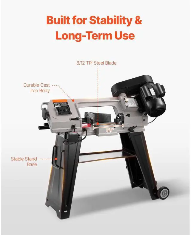 Alt view image 6 of 8 - VEVOR Metal Horizontal Band Saw, 4 in x 6 in Rectangular Cutting Capacity, 110V Metal Vertical Cutting Bandsaw with 550W Motor, 0-45° Angle Adjustment, Variable Speed, for Metal, Wood, and Plastic