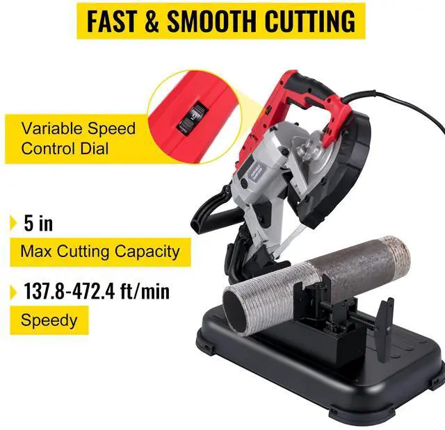 Alt view image 3 of 8 - VEVOR Portable Band Saw, 110V Removable Alloy Steel Base Cordless Band Saw, 5 Inch Cutting Capacity Hand held Band Saw,Variable Speed Portable Bandsaw, 10Amp Motor Deep Cut Band saw for Metal Wood